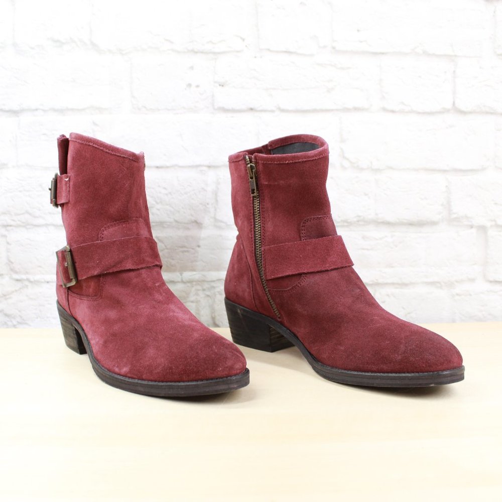 Seychelles Castanets Sand Red Suede Buckle Strap Block Heel Ankle Boots Size 11 - Picture 3 of 9